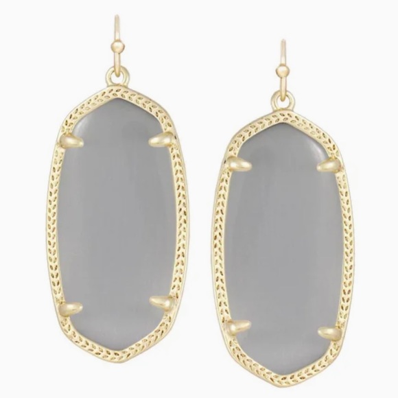 Kendra Scott Elle Gold Drop Earrings in Slate
Cats Eye.  Size 1.75"L x 0.75"W - Picture 2 of 3
